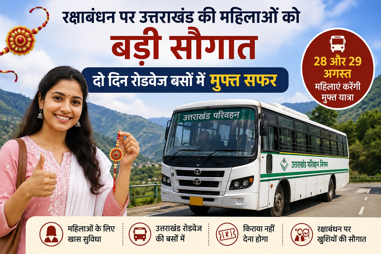 रक्षाबंधन पर उत्तराखंड की महिलाओं को बड़ी सौगात, दो दिन रोडवेज बसों में मुफ्त सफर